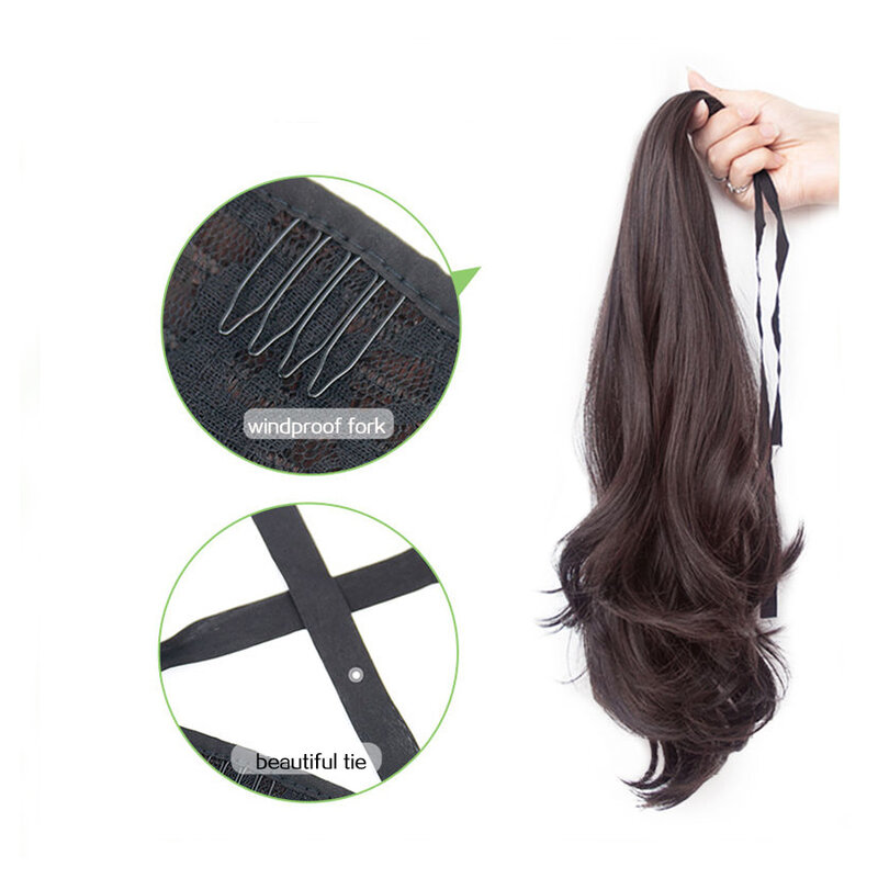 Synthetic  Drawstring Straight Ponytail for Women Black Brown Ponytail Extension Wrap Around Clip In Ponytail Hair Extension