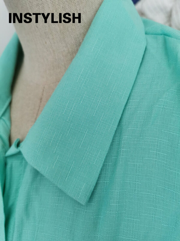 Женский льняной костюм из двух предметов, винтажная Однотонная рубашка с отложным воротником и длинным рукавом, на пуговицах, повседневные свободные прямые брюки, костюм на осень