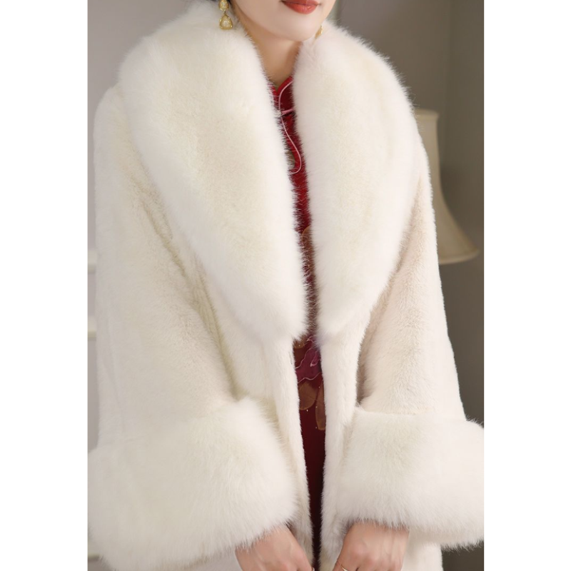 여성용 모피 재킷, 중간 길이 밍크 플리스 여우 모피 칼라 밍크 코트, 두껍고 따뜻한 파커 코트, 2023 가을 겨울 신상