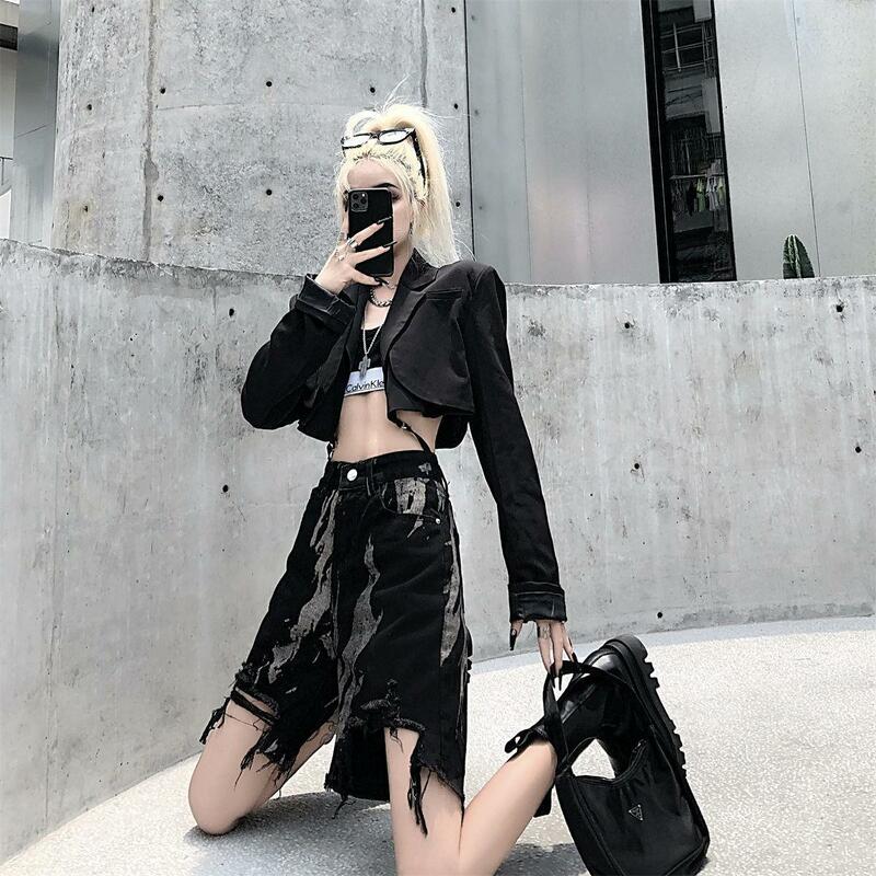 Pantaloncini donna Denim Harajuku Casual Summer Tie Dye allentato moda gamba larga nappa tasca Vintage Y2k Streetwear Cool Baggy Design