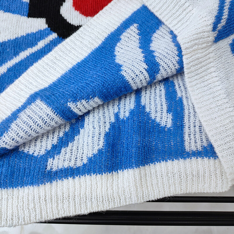 Высококачественный вязаный свитер «домик ошибок» 2024fw, объемная жаккардовая уличная одежда большого размера с логотипом, модные толстовки унисекс с круглым вырезом