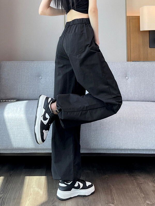 Czysty kolor wysoki stan Slim Chic na dwa sposoby, aby nosić spodnie dresowe kobiety letnie nowe proste casualowe luźne XS-2XL damskie spodnie Y2K