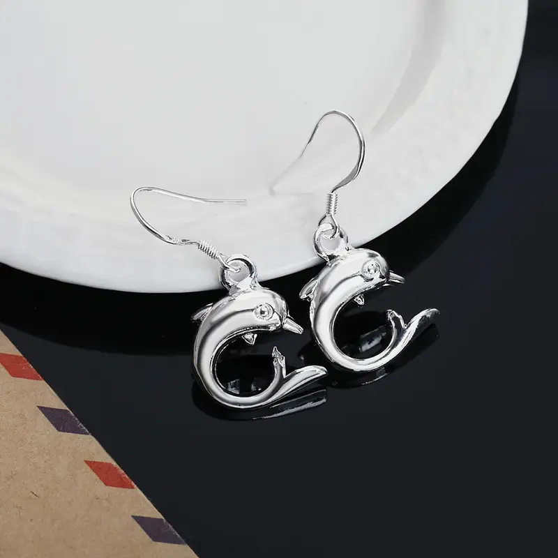 Hot charms 925 Sterling Silver little dolphin drop Earrings for Women fashion party wedding Jewelry Christmas Gifts