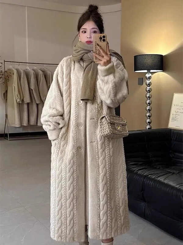 Mantel bulu palsu Mink tebal, jaket Korea wanita, pakaian luar mewah kualitas tinggi, mantel berbulu panjang setengah, mantel musim dingin, mantel bulu imitasi imitasi tebal