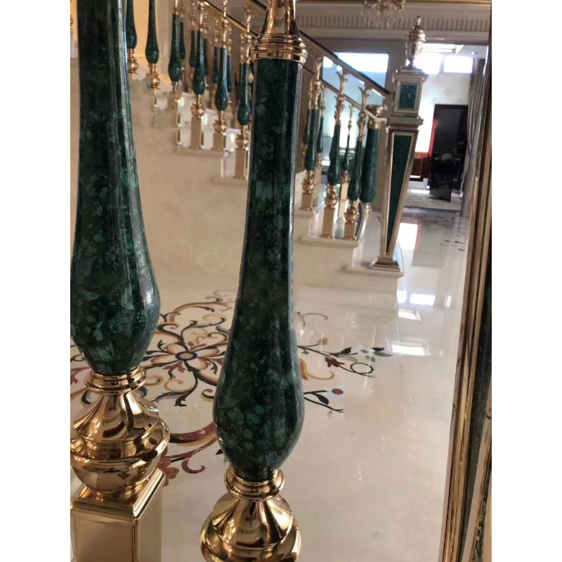 Luxury Natural Raw Malachite Stone Stair Case Railing for Stairs Green Agate Balustrades Handrails