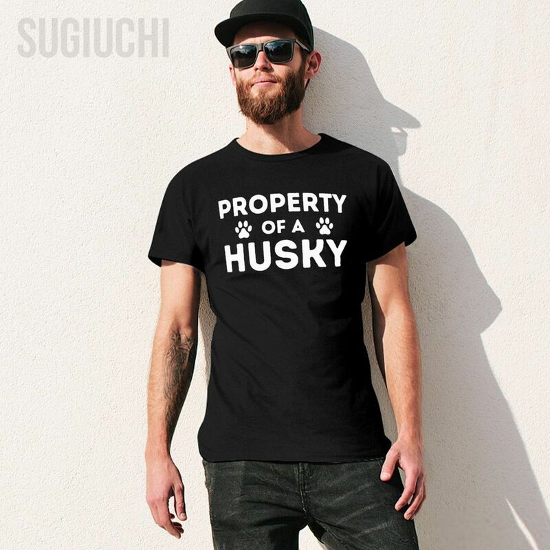 Unisex Männer Eigentum eines sibirischen Husky Liebhaber Sibe Besitzer Hund T-Shirt T-Shirts Frauen Jungen 100% Baumwolle T-Shirt