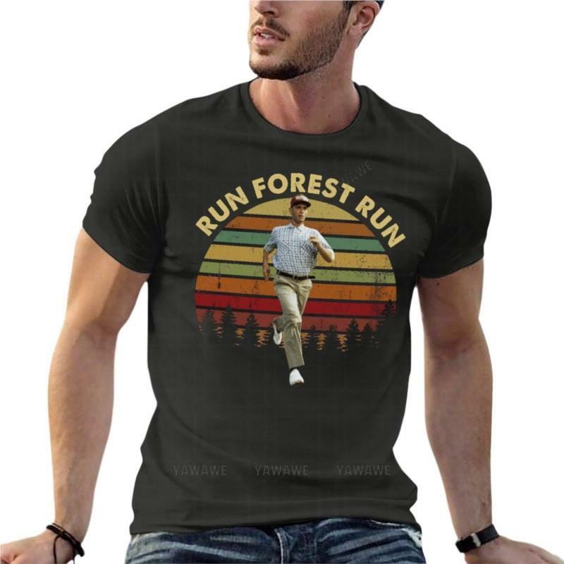 Prowadzony przez las w stylu Vintage Forrest Gump obszerna koszulka markowych męskich ubrań odzież typu Streetwear z krótkim rękawem bluzki w dużych rozmiarach koszulce