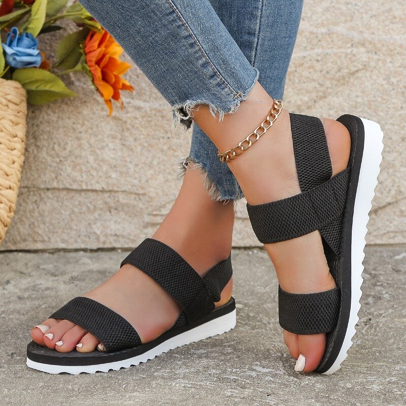 Sandały damskie z wystającym palcem gumki na platformie sandały plażowe na zewnątrz lekkie zjeżdżalnie w jednolitym kolorze damskie sandały