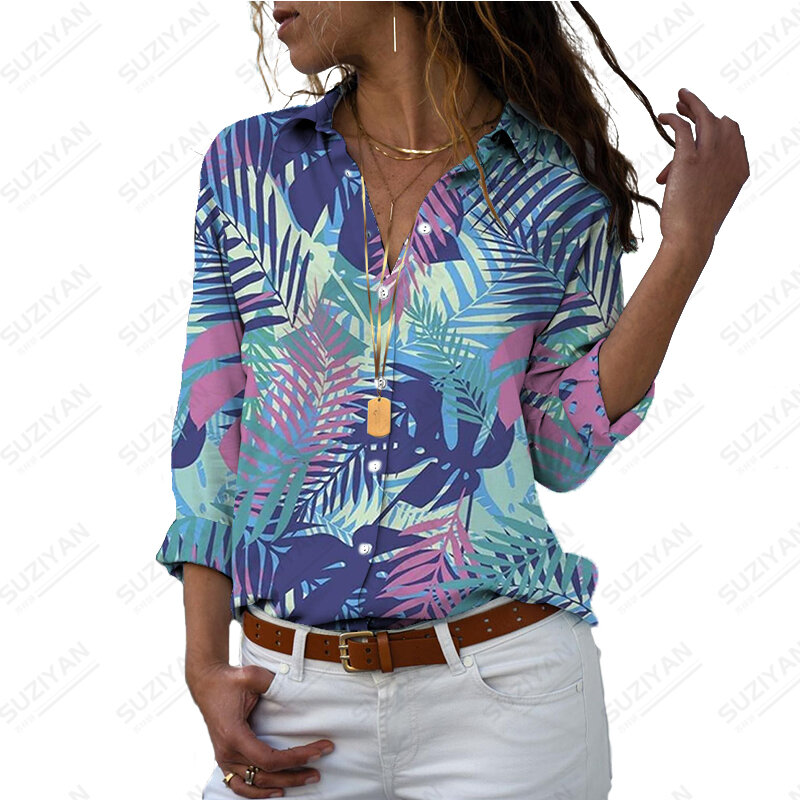 2023 جديد سيدة قميص النبات يترك ثلاثية الأبعاد المطبوعة سيدة قميص عطلة نمط المرأة قميص موضة الاتجاه المرأة قميص