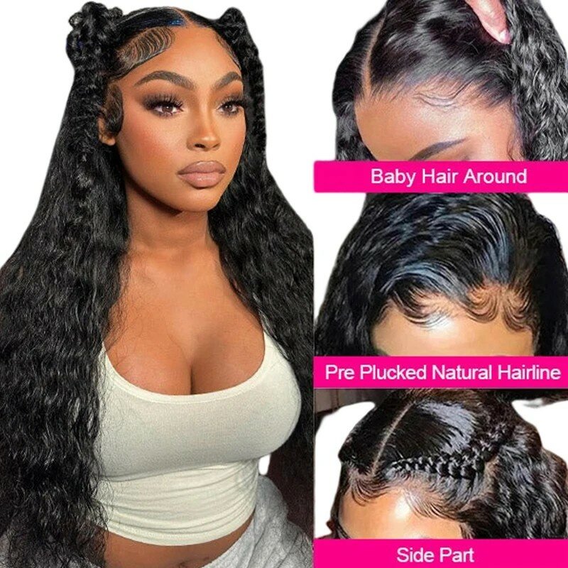 13x4 Lace Frontal Wigs Peruvian Remy Hair Wigs Transparent Lace Wigs Water Wave Human Hair Wigs Natural Black Color Hair