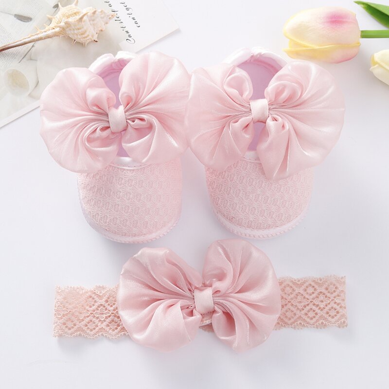 Baby Mädchen Schuh + Stirnbänder Set Nette Bowknot Neugeborenen Baby Schuhe Für Mädchen Anti-slip Boden Prewalkers Schuhe Taufe baby Geschenke