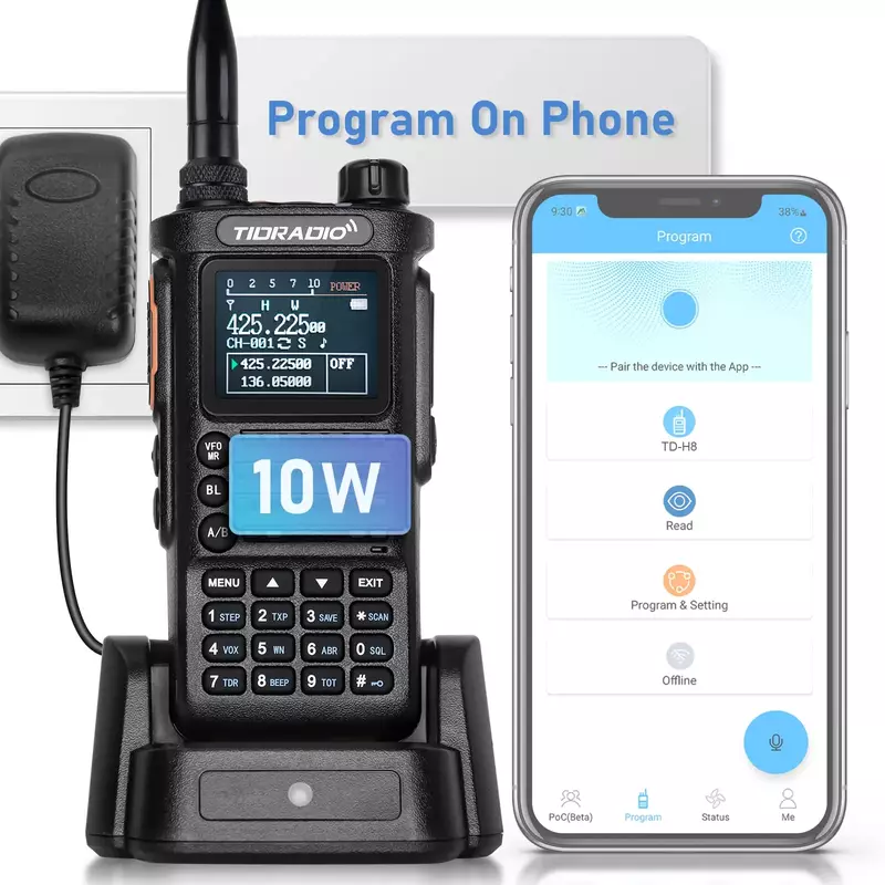 TIDRADIO-walkie-talkie Profesional H8, Radio portátil de largo alcance a través del teléfono, inalámbrico, programable, 10W