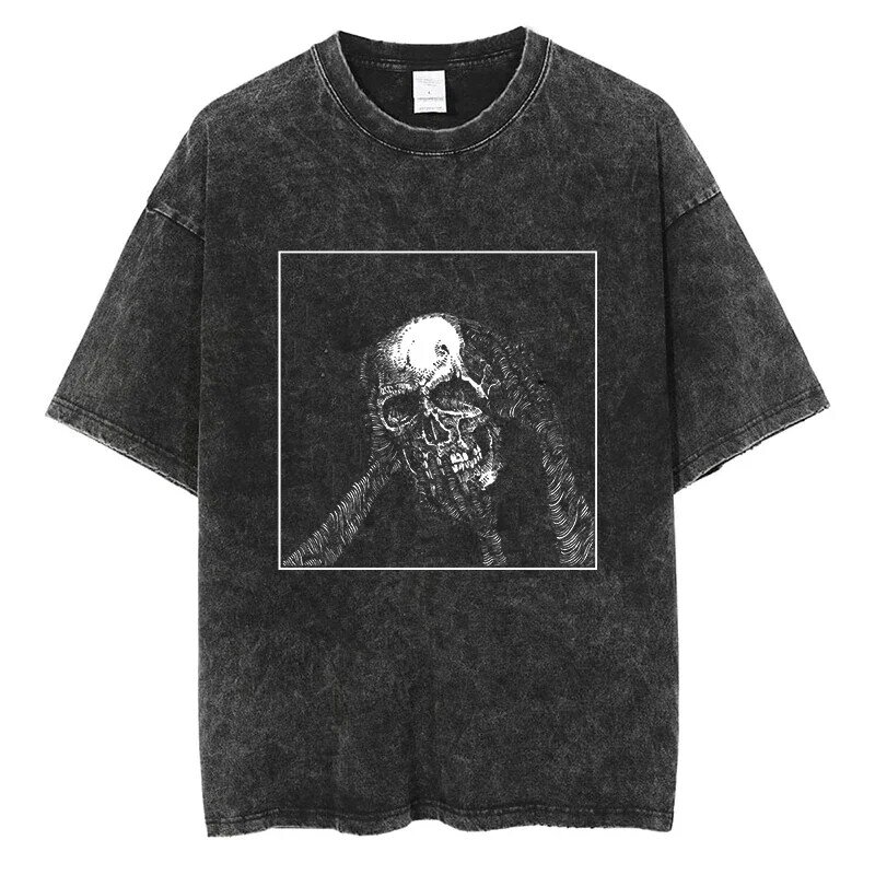 Camiseta gráfica gótica masculina e feminina, estampa de caveira retrô, streetwear Horror Grunge, algodão, grandes dimensões, preto, camiseta de manga curta, vintage