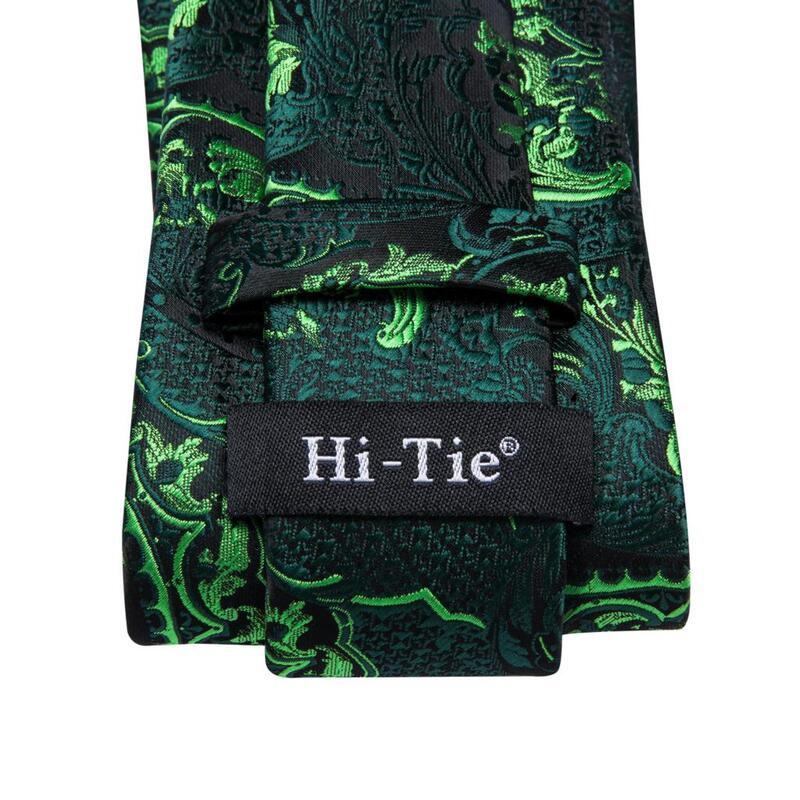 Hi-Tie Teal Green Solid Paisley Silk Wedding Tie For Men Fashion Design Quality Hanky Cufflink Men Gift Necktie Set Dropshipping
