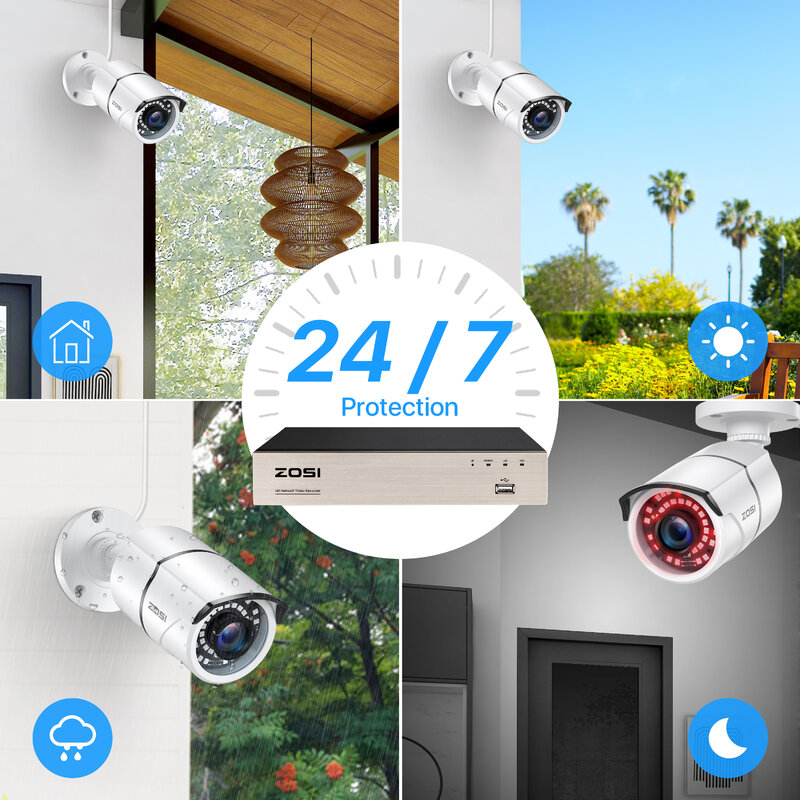 ZOSI PoE Ip Kamera 5MP HD Luar Ruangan Tahan Air Inframerah 36M Penglihatan Malam Keamanan Video Pengawasan