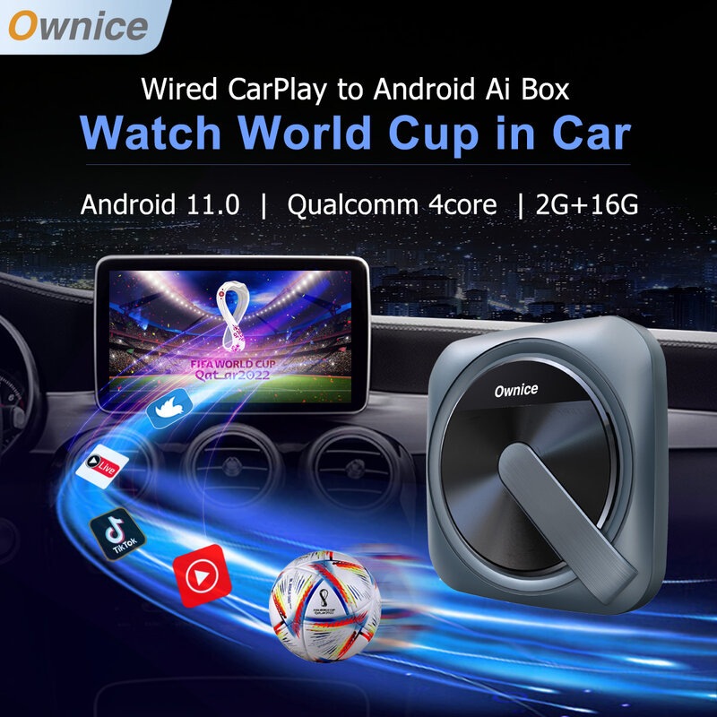 Ownice a0 verdrahtet mit drahtlosem carplay adapter android auto ai tv box für youtube netflix spotify iptv für toyota mazda ford kia vw