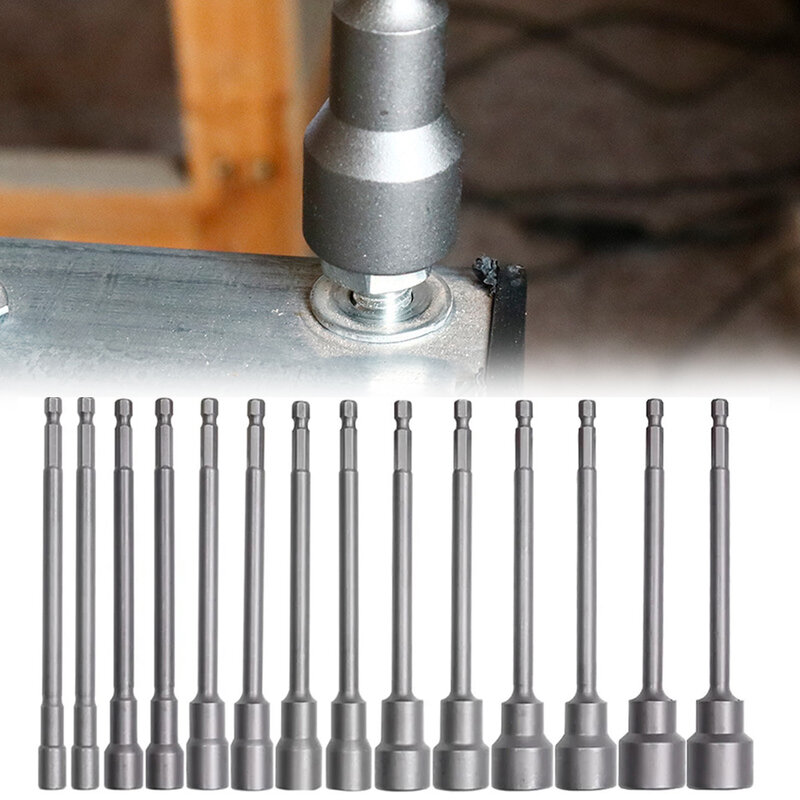 150mm 6mm-19mm Impact Socket Magnetic Nut Screwdrive Power Nut Driver Drill Bit Sets 1/4” Hex Socket Adapter Bolt Drivers