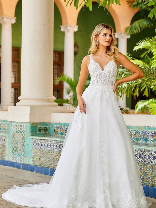 Женское свадебное платье It's yiiya, белое платье на бретельках с аппликацией и открытой спиной в пол на лето 2024