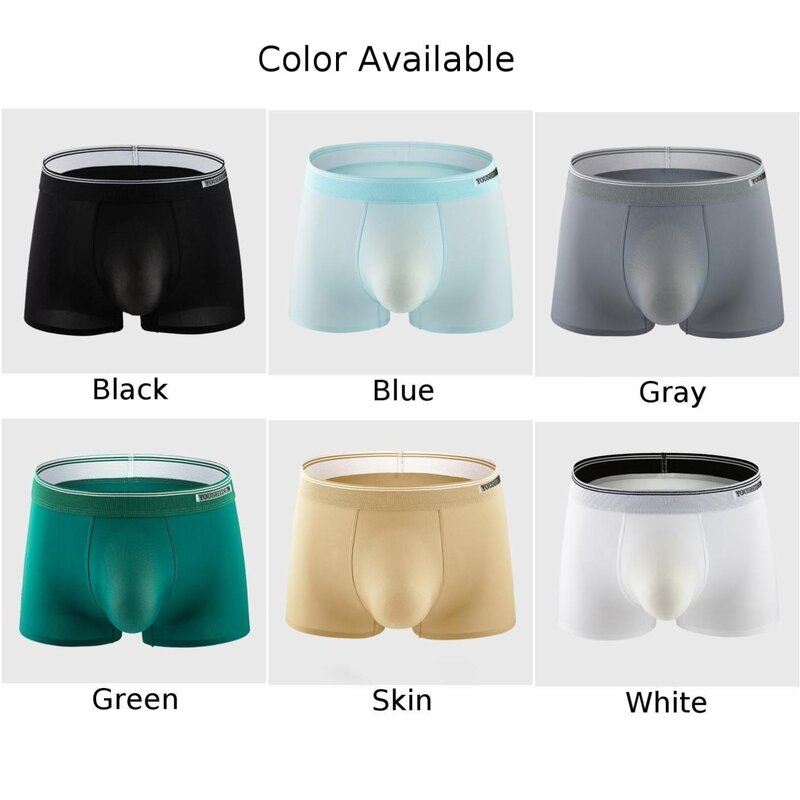 Stylish Design Ice Silk Boxer Shorts for Men Tight Underwear Smooth Panties (Black/White/Blue/Skin/Gray/Green)