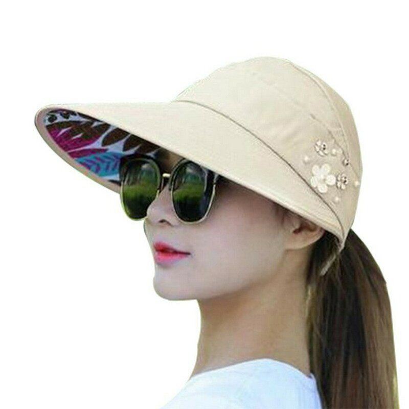 Topi matahari tepi lebar wanita, topi memancing Safari yang dapat dilipat perlindungan UV musim panas untuk pantai memancing untuk wanita