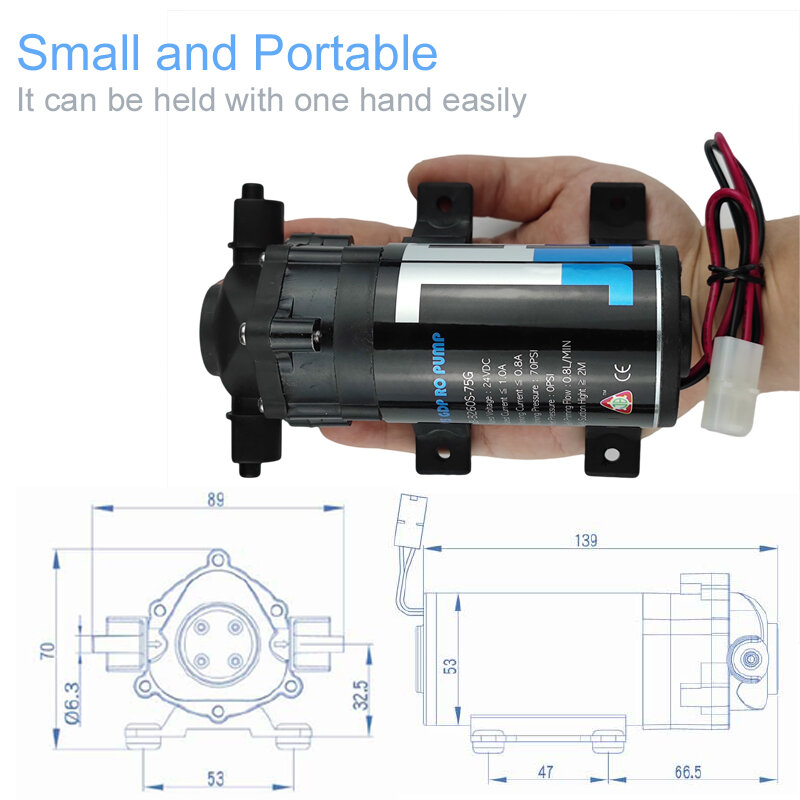 RO 24V 75GPD Water Booster Silent Pump Reverse Osmosis Water System Pressure Increase Pump