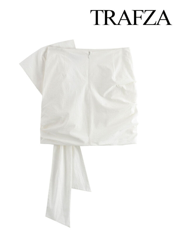 TRAFZA-minifalda asimétrica con lazo y cordones para mujer, Falda corta de cintura alta con cremallera trasera, color liso, a la moda, verano, Y2K