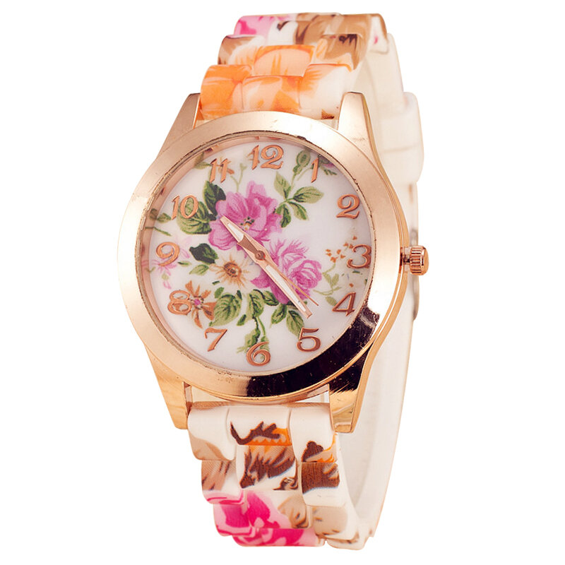 Montre-bracelet à motif de fleurs pour femmes, cadeau idéal, superbe design multicolore, montre-bracelet de luxe à la mode pour dames, élégante, 1 pièce, 3 pièces