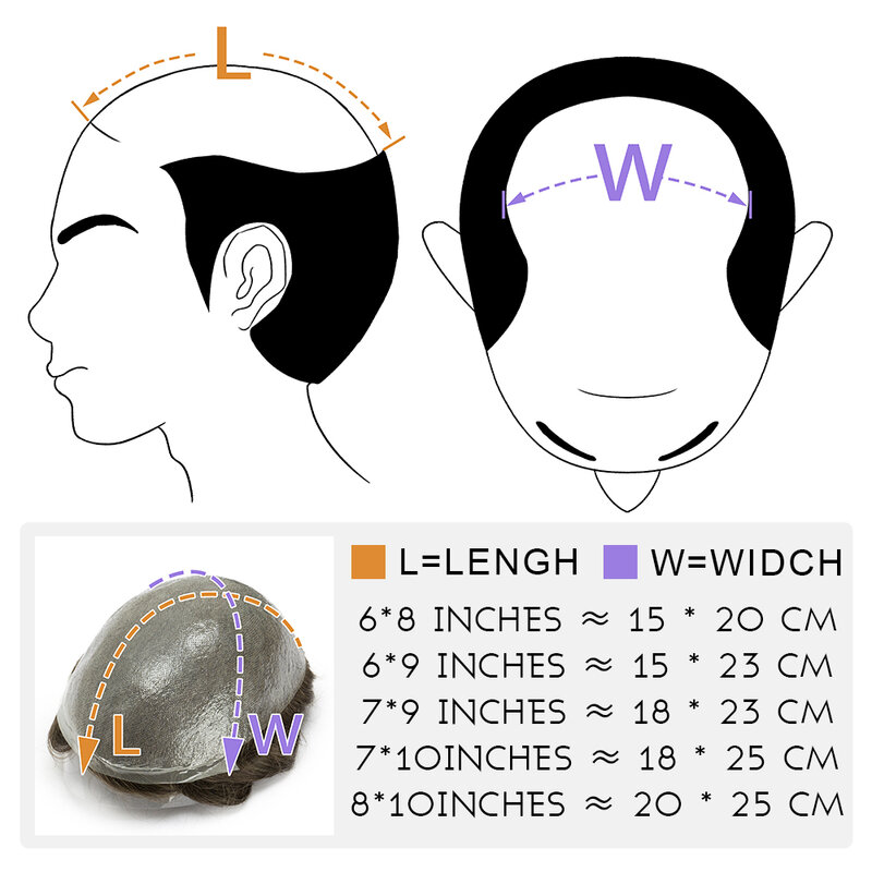 男性用の人間の髪の毛のかつら,頭のトーピー,細い肌の女性用の男性のトーピー,強くて平らな結び目,ヘアシステム,0.06-0.08mm