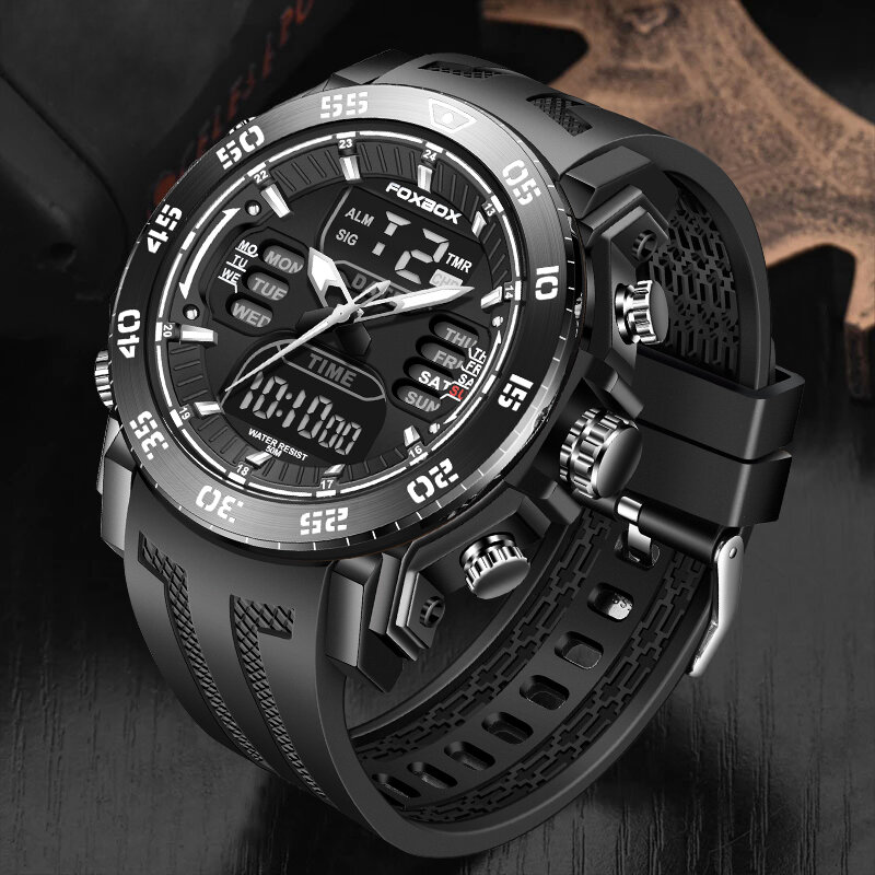 นาฬิกาสปอร์ตแฟชั่น Lige สำหรับผู้ชายนาฬิกาทหารจอแสดงผลดิจิตอลคู่สายซิลิโคนนาฬิกาข้อมือควอตซ์เรืองแสงกันน้ำ