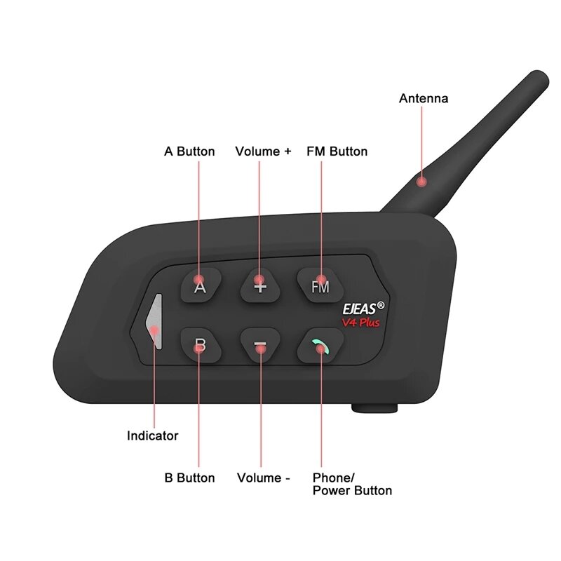 EJEAS-intercomunicador V4 Plus para casco de motocicleta, auriculares con Bluetooth, 1500M, comunicador de casco Full-duplex para grupo de 4 conductores, IP65