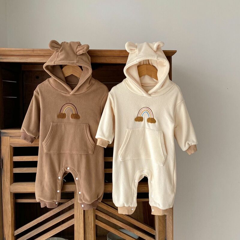 2022 jesienno-zimowa nowa odzież dla niemowląt niedźwiedź ucho Boys Baby pajacyki futrzana podszewka niemowlę dziewczynki strój dziewczynka noworodek strój pajacyki