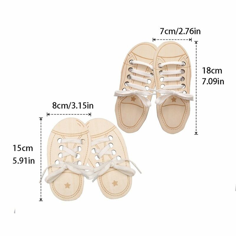 Montessori Teaching Aids Tying Shoelaces Boards Wooden Lacing Shoe Toy Learn to Tie Laces Toy Montessori Educational Toy