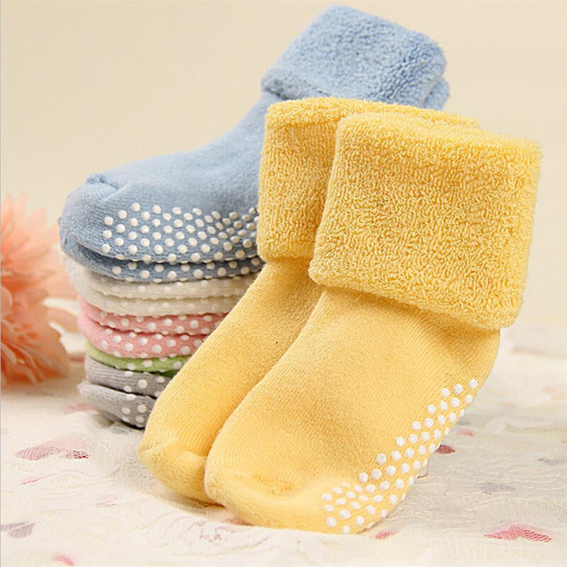 Calzini per bambini in cotone autunno inverno addensare calzini caldi per neonato e bambina calzini in spugna antiscivolo per bambini 0-3 anni