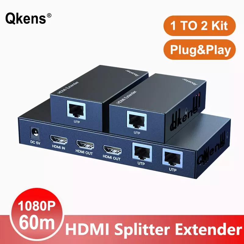 1080P HDMI Rj45 Extender โดย Ethernet สาย Cat6 60M ชุดเครื่องส่งสัญญาณวิดีโอ1ถึง2 Splitter 1X2 HDMI LOOP 1 IN 2 3 4 OUT