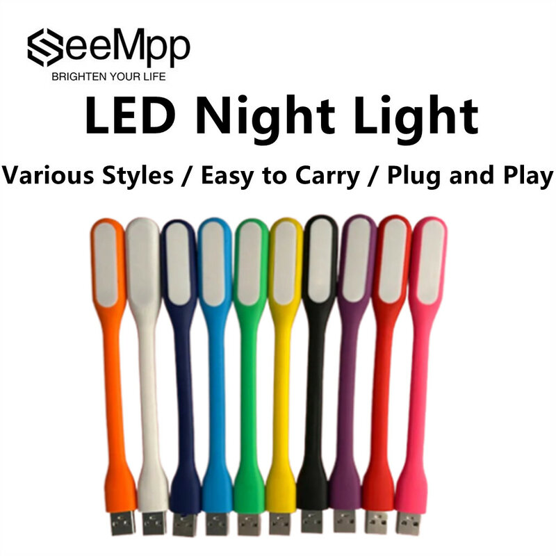 SeeMpp USB 5V lampa lampka do czytania LED Mini podróżna lampa stołowa do Power banku PC Notebook Laptop elastyczna, giętka lampka nocna