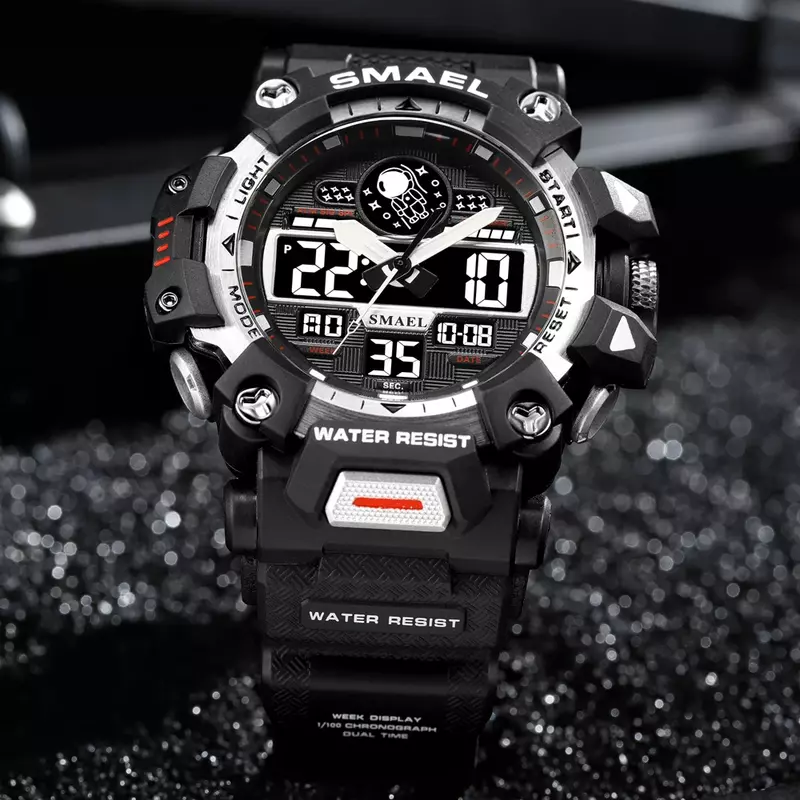 SMAEL Sports Watches for Men Military Sport Electronics Quartz   Wristwatch Dual Display Waterproof Led Light Digital Watch 8078
