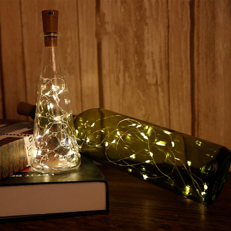 Lampu LED botol anggur, 1 buah Bar LED tali gabus lampu dekorasi liburan untaian peri lampu Natal kawat tembaga