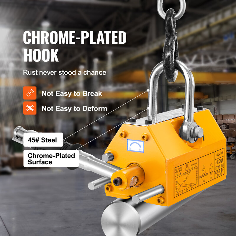 VEVOR Magnetic Lifter 1000-2000kg 2.5 Safety Factor Lifting Magnet with Release Heavy Duty Magnet for Hoist Shop Crane Block