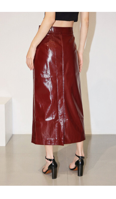 Falda de tubo de charol reflectante brillante para mujer, Falda Midi de cuero Pu, cintura alta, ropa de diseñador de lujo, primavera y otoño