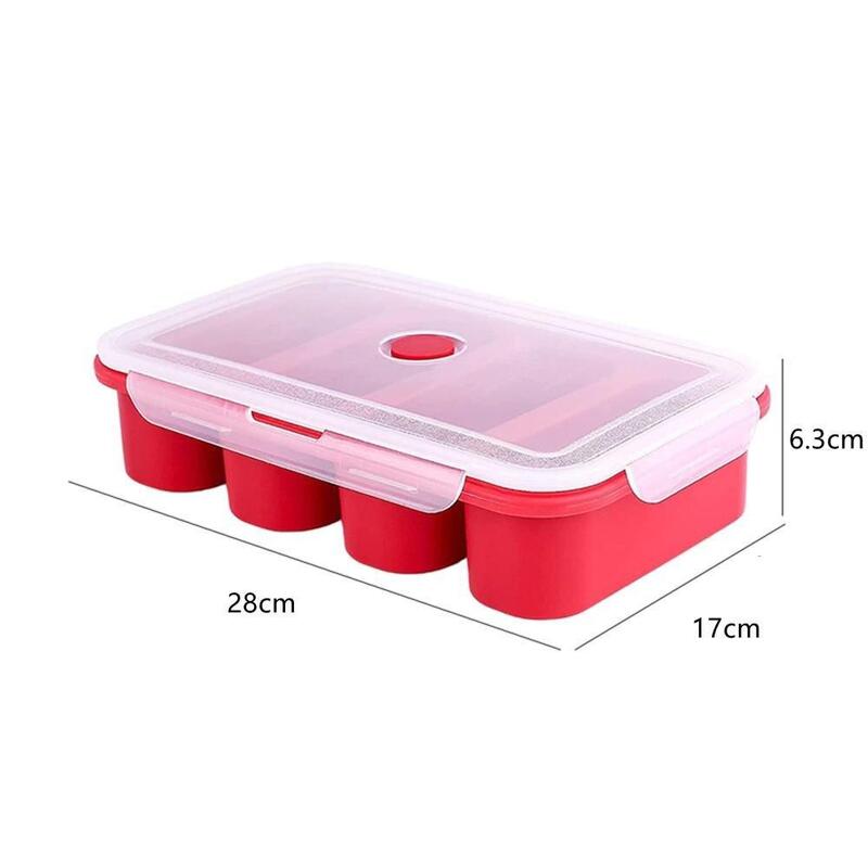 Bandeja de silicona para Congelador y sopa, 4 cubos, contenedor de congelación de alimentos con tapa, caja de embalaje congelada