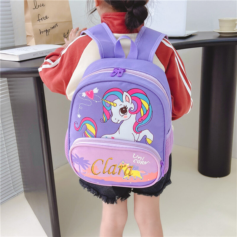 Tas punggung anak nama personalisasi Unicorn, tas punggung sekolah anak perempuan kuda poni fantasi, tas ransel kain Oxford
