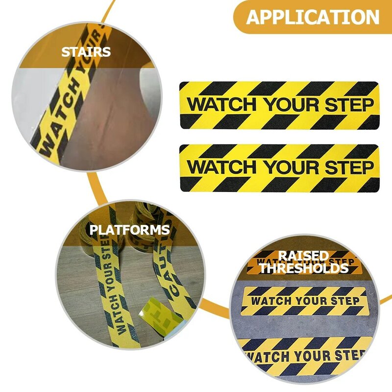 2 Pcs Stairs Anti-Slip Tape Waterproof Stickers Slippery When Wet Decals Floor Warning Caution Sign Non-slip Pvc