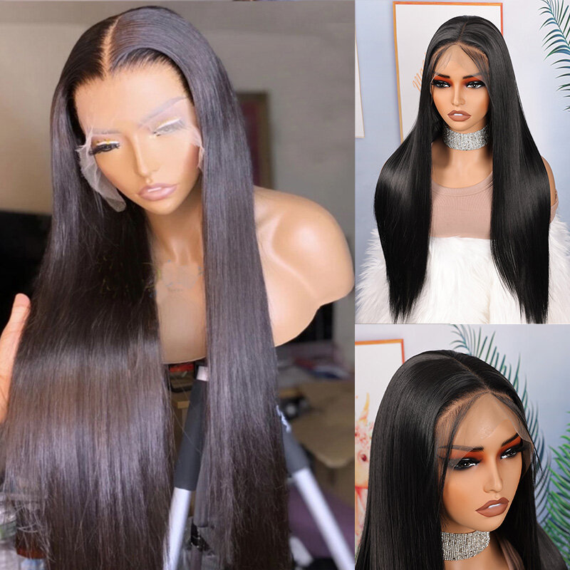 Long Soft 26“Silky Straight 180Density Lace Front Wig For Black Women BabyHair Black Glueless Preplucked Heat Resistant Daily