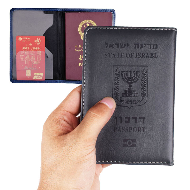 Travel Pu Leather Israel Passport Cover Reverse Israeli Passport Case Wallet Opposite Left Open Men Womens Credit Card Holder