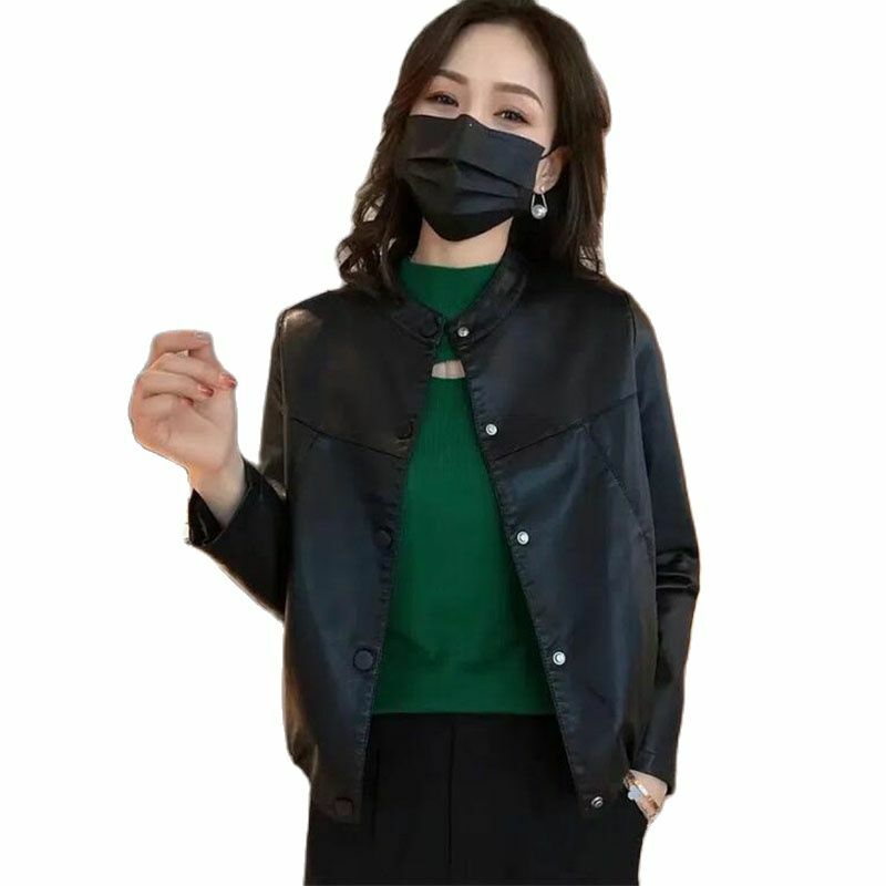 Женское кожаное пальто, новинка 2023, демисезонные куртки из искусственной кожи, облегающая байкерская куртка Pi, женская верхняя одежда, топы, уличная одежда
