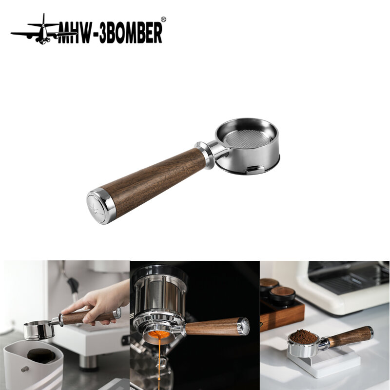 MHW-3BOMBER 51/54/58mm Bottomless Portafilter for Delonghi/Barsetto/Berivlle/Lamarzocco/Welhome Vintage Wooden Handle