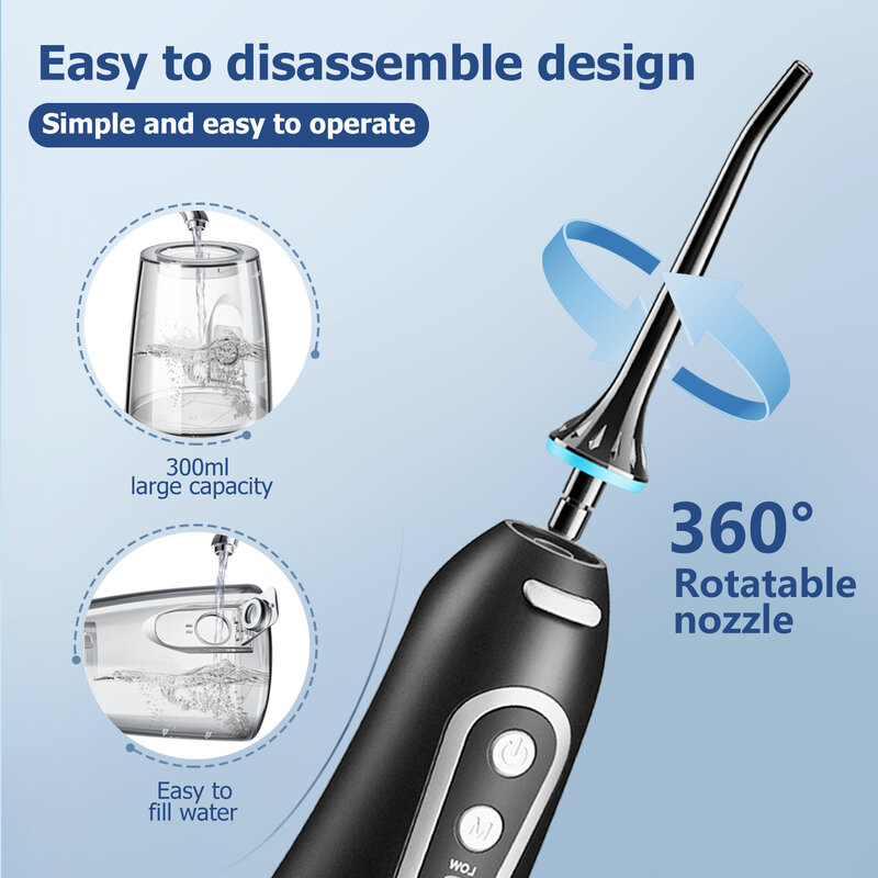 Irrigatore orale USB ricaricabile idropulsore portatile dentale getto d'acqua 300ML serbatoio dell'acqua detergente per denti impermeabile per l'igiene orale