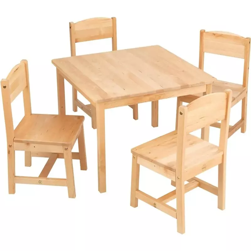 Juego de mesa de granja de madera y 4 sillas, muebles para niños para Artes y actividades, Natural, regalo para edades de 3 a 8 años