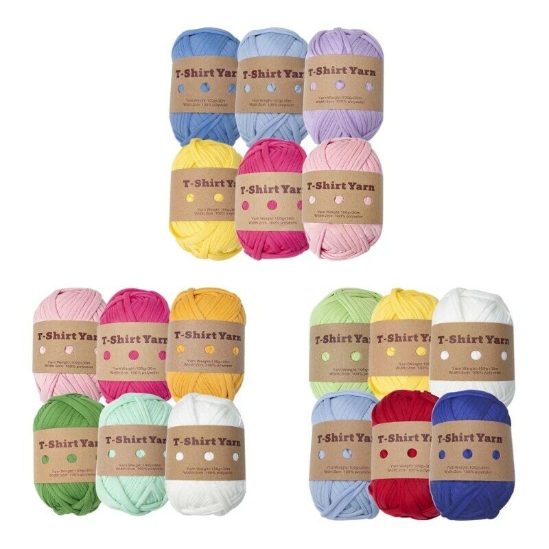 6 Rolls T-shirt Yarn Knitting Yarn for Handmade Weaving and Crocheting Crafting
