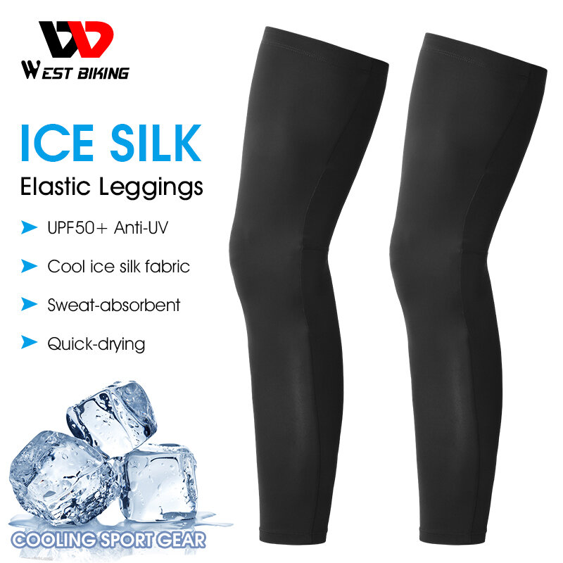 WEST BIKING Summer Cycling Running Legs Sleeve Ice Silk protezione UV compressione antiscivolo scaldamuscoli Cooling Sport Gear